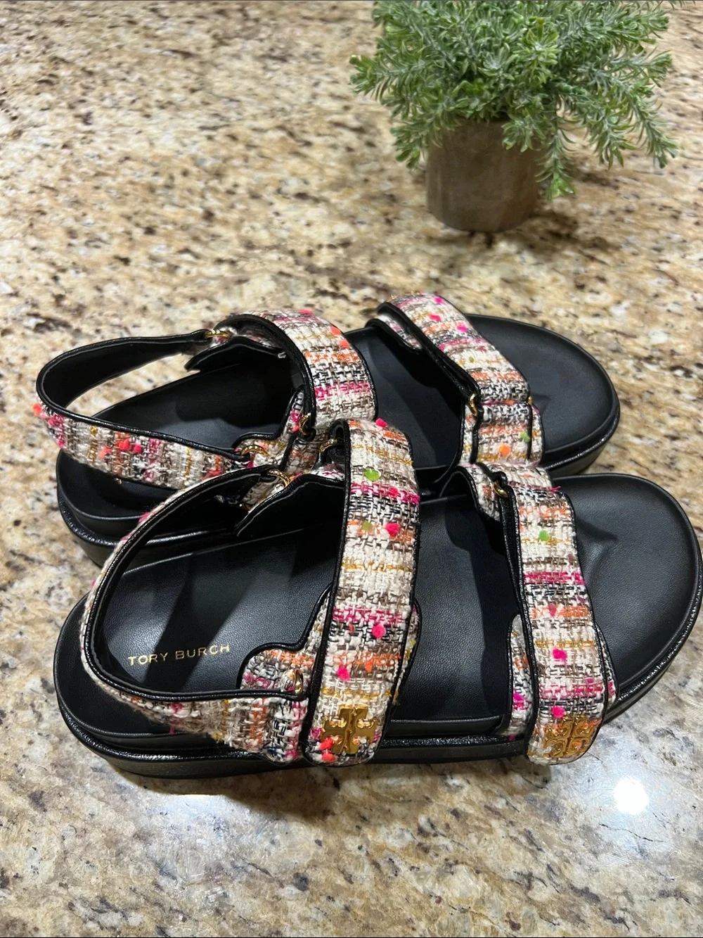 Tory Burch Kira Tweed Leather Slingback Sandals 10M
